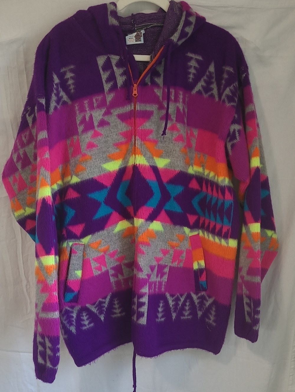 Women's Wool Purple Aztec Zip Hoodie Sweater